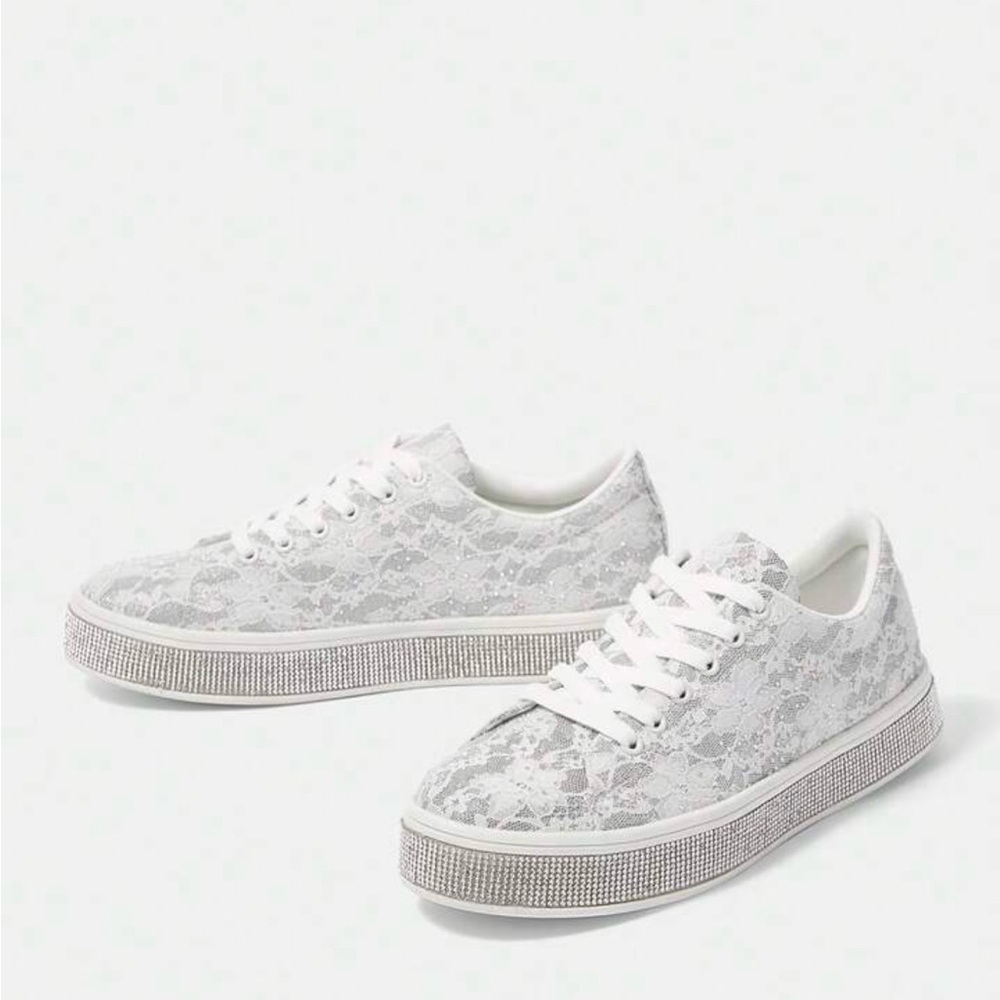 Elegant White Lace Women's Sneakers